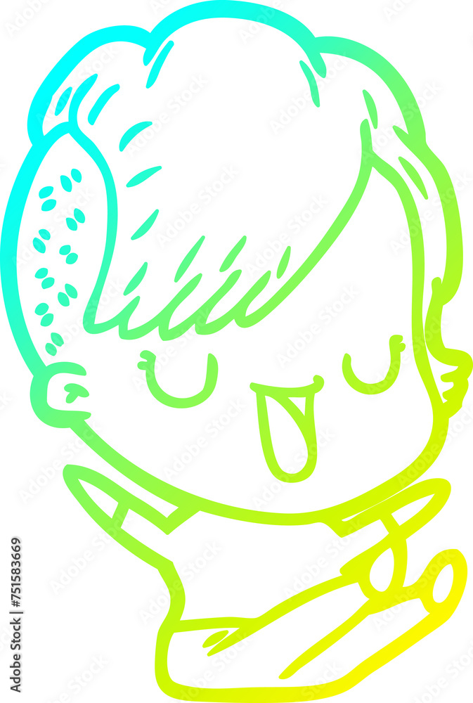 cold gradient line drawing cute cartoon girl with hipster haircut cold gradient line drawing cute cartoon girl with hipster haircut