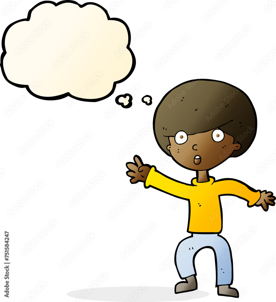cartoon panicking boy with thought bubble cartoon panicking boy with thought bubble