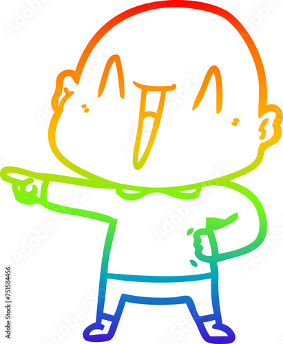 rainbow gradient line drawing happy cartoon bald man