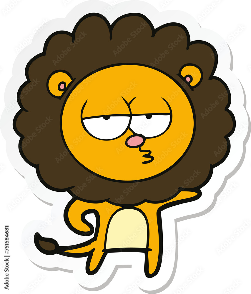 sticker of a cartoon bored lion sticker of a cartoon bored lion