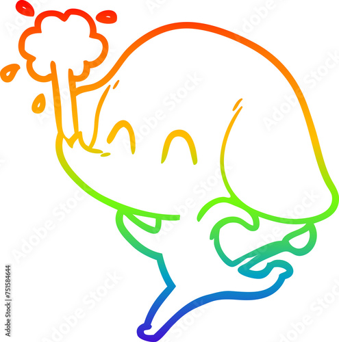 rainbow gradient line drawing cute cartoon elephant spouting water