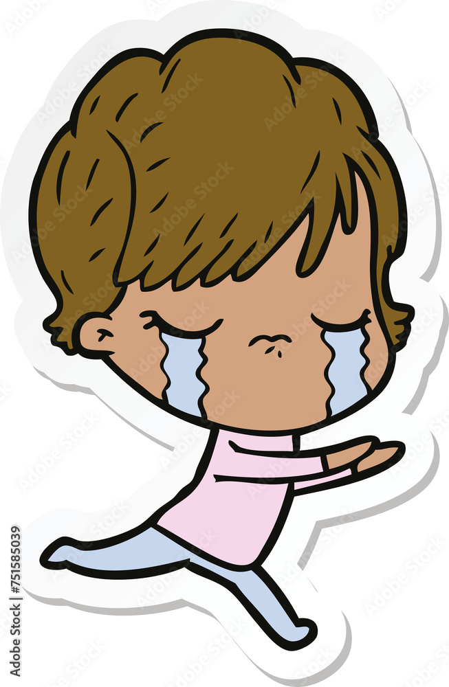 Obraz premium sticker of a cartoon woman crying