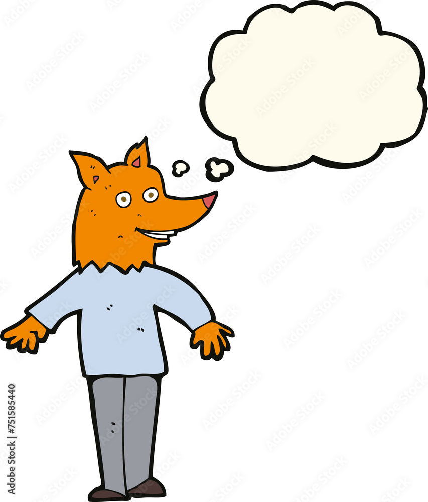 cartoon happy fox man with thought bubble cartoon happy fox man with thought bubble