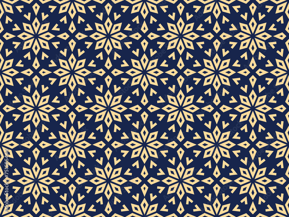 Abstract geometric pattern with lines, snowflakes. A seamless vector background. Gold and dark blue texture. Graphic modern pattern Abstract geometric pattern with lines, snowflakes. A seamless vector background. Gold and dark blue texture. Graphic modern pattern