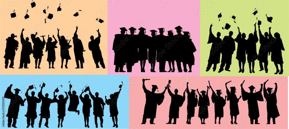 silhouettes of graduate people