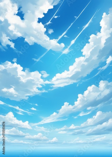 Anime blue sky with white cloud background