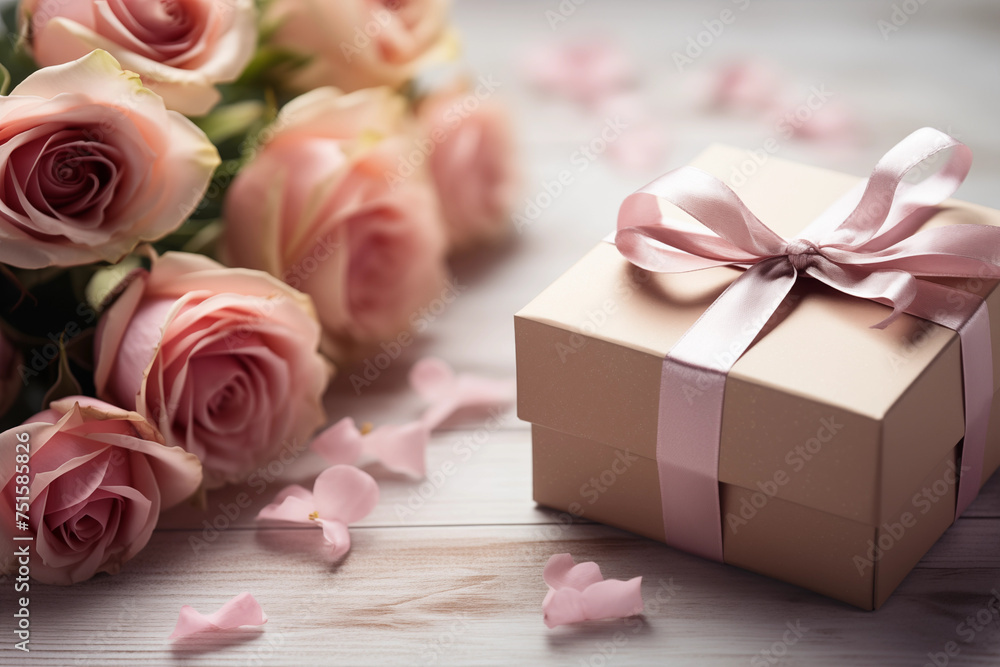 Spring flowers card, Happy birthday background. Mother's Day. International Women's Day. Gift box, present. Spring flowers card, Happy birthday background. Mother's Day. International Women's Day. Gift box, present.