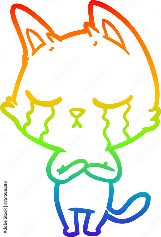 rainbow gradient line drawing crying cartoon cat rainbow gradient line drawing crying cartoon cat