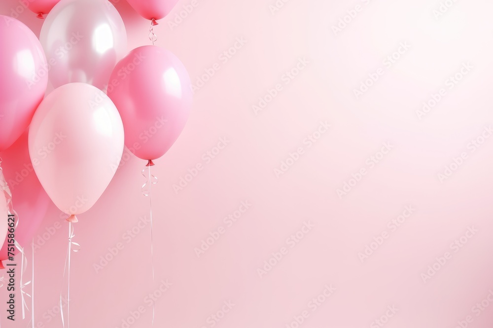 A festive bunch of pastel pink balloons against a calming blue background.