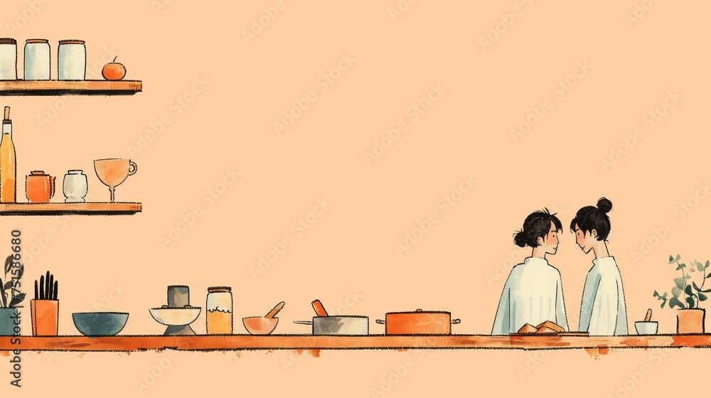Warm Kitchen Background with a Romantic Couple Sharing an Intimate Moment by the Countertop Warm Kitchen Background with a Romantic Couple Sharing an Intimate Moment by the Countertop