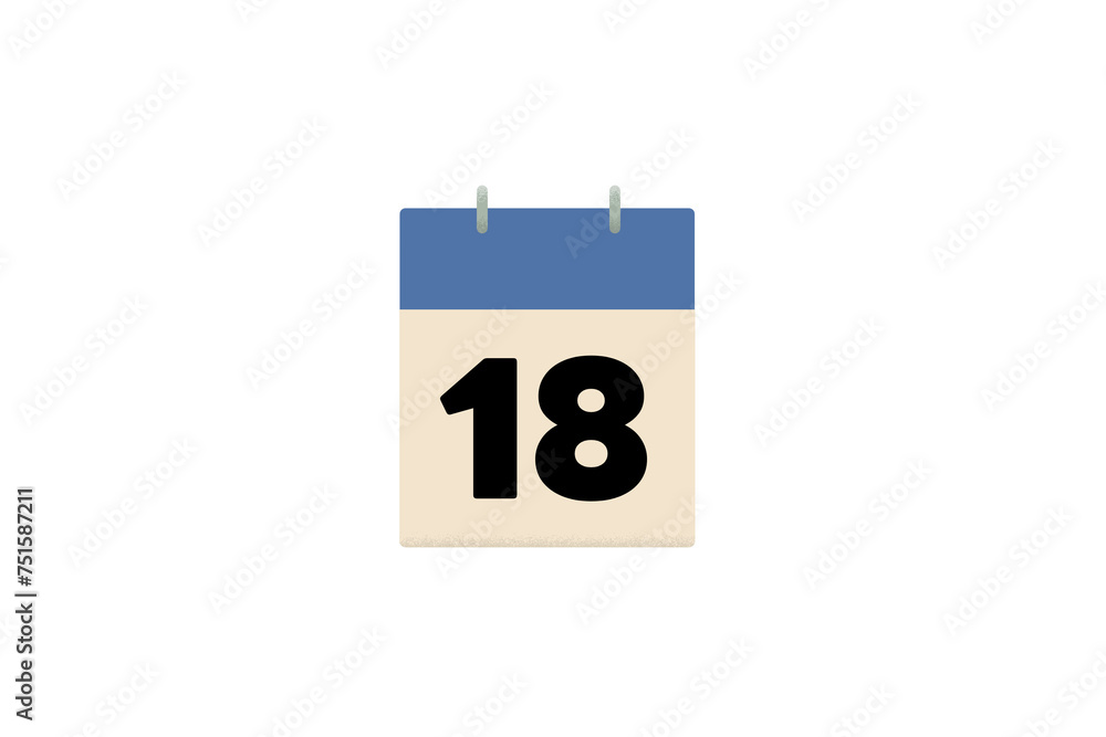 18 day eighteen, eighteenth calendar blue days of the month sheets of paper 18 day eighteen, eighteenth calendar blue days of the month sheets of paper