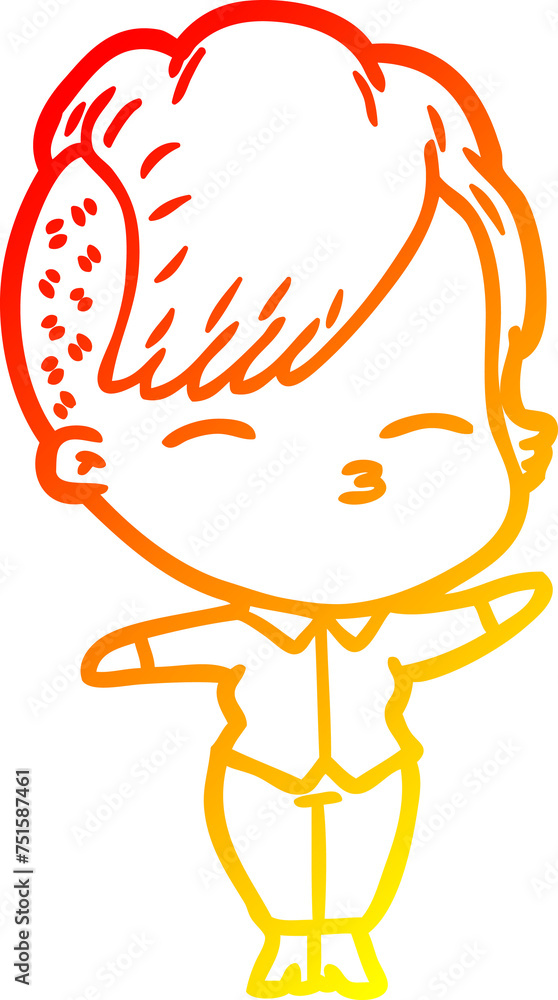 warm gradient line drawing cartoon squinting girl warm gradient line drawing cartoon squinting girl