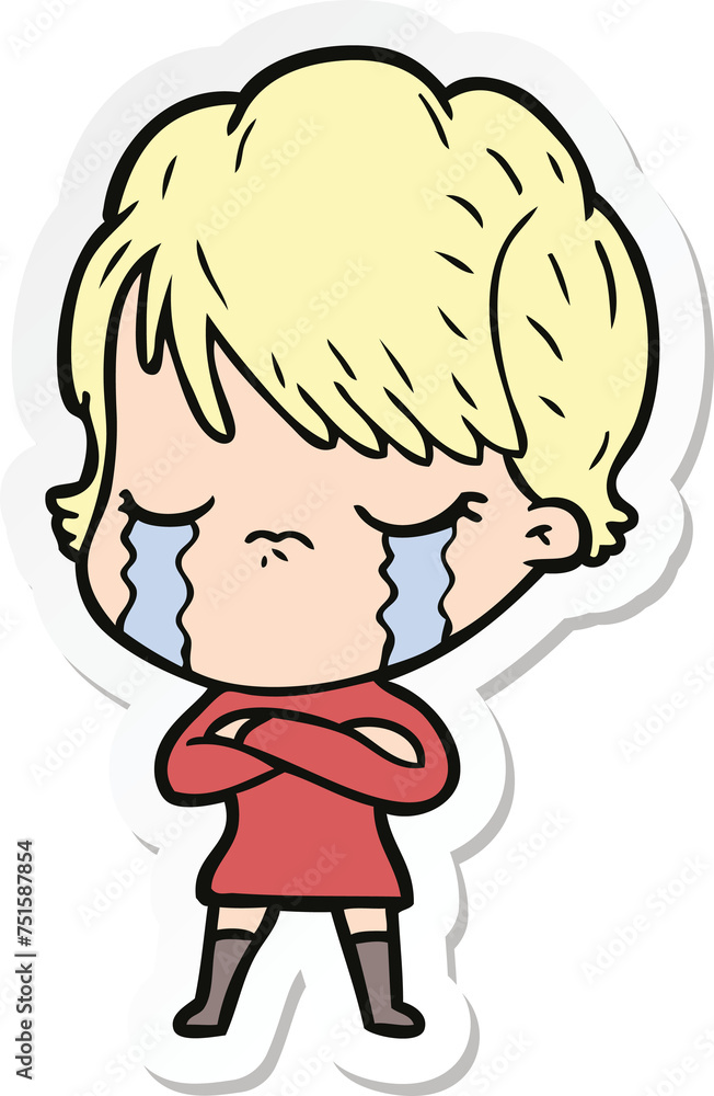 sticker of a cartoon woman crying