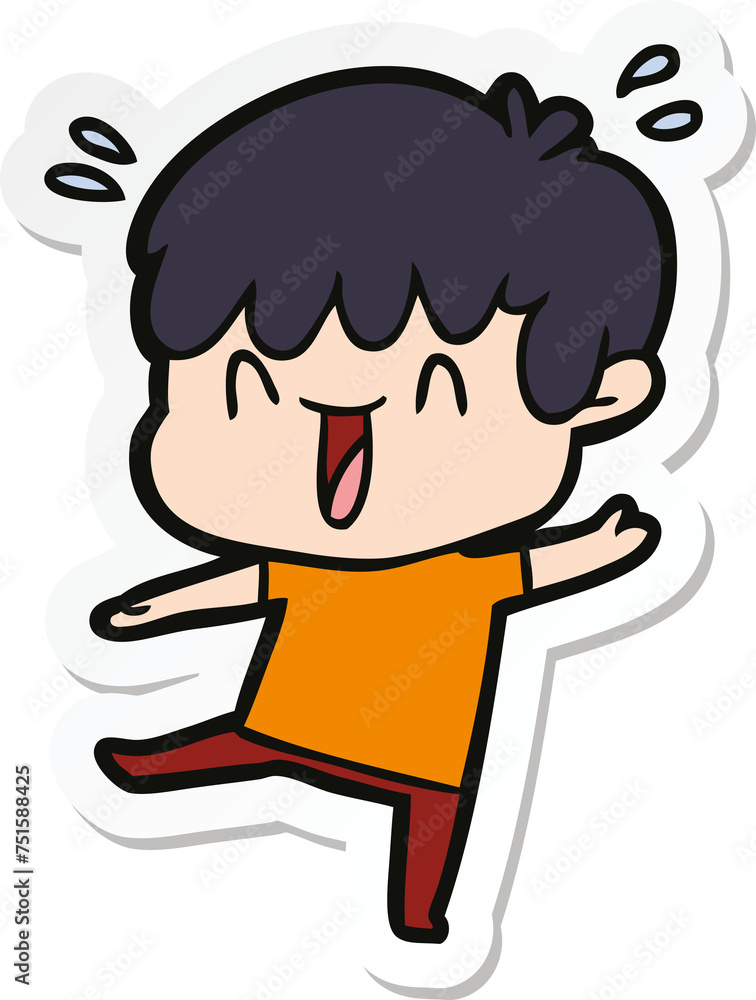 sticker of a cartoon laughing boy