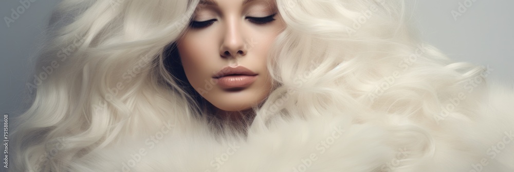 Profile side view portrait of attractive dreamy wavy-haired girl applying gel on soft skin isolated over beige pastel color background
