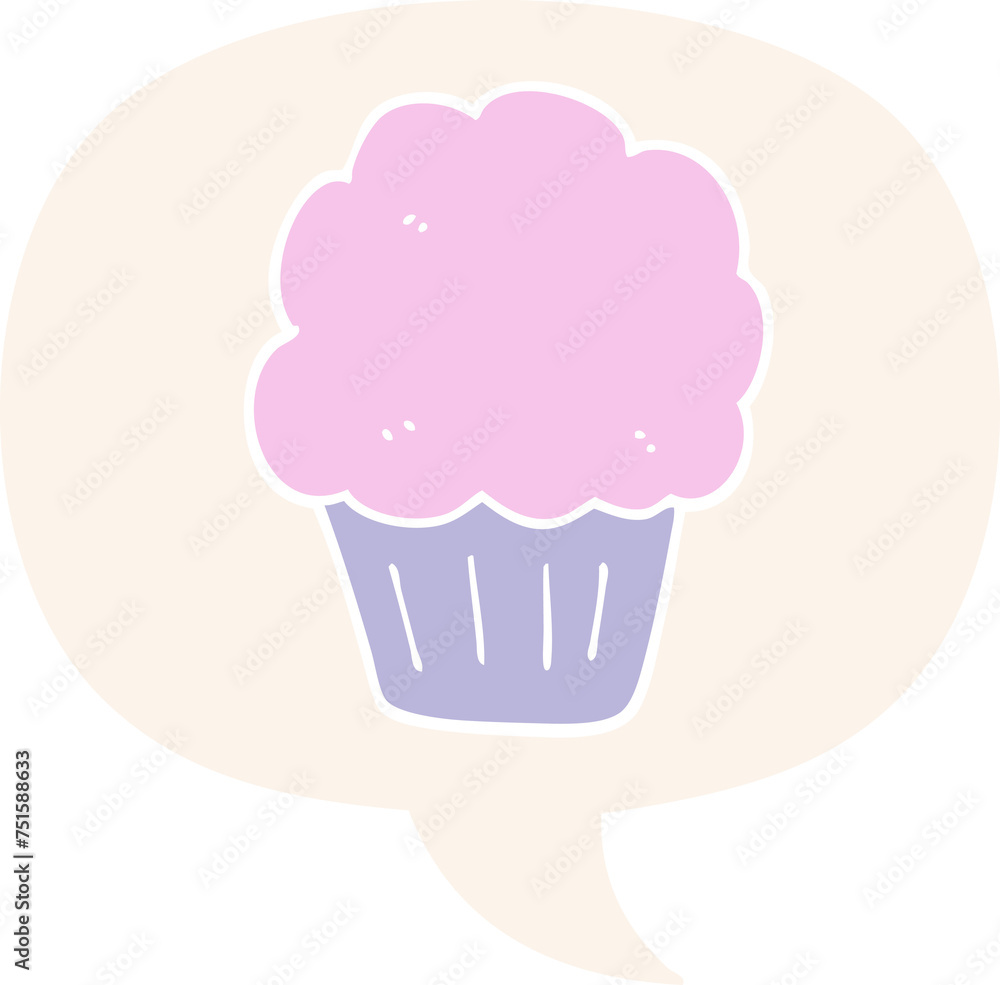 cartoon cupcake and speech bubble in retro style cartoon cupcake and speech bubble in retro style