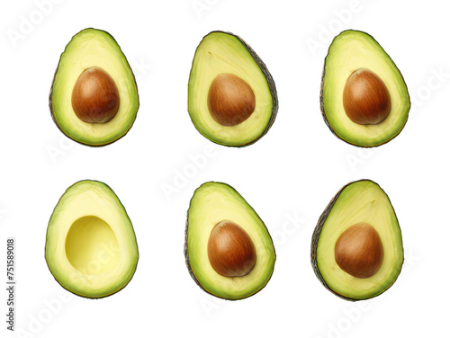 Set of avocado isolated on transparent background, transparency image, removed background