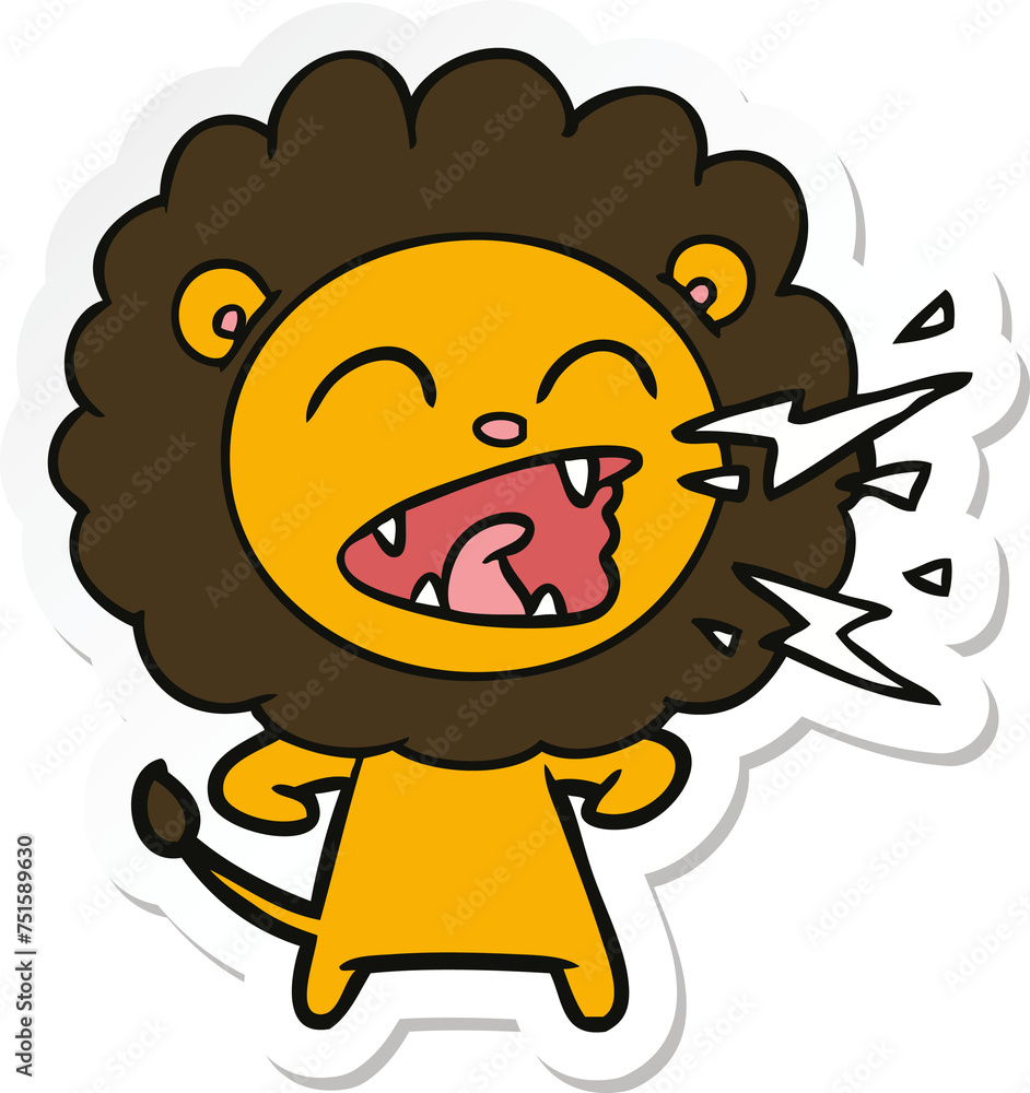 sticker of a cartoon roaring lion sticker of a cartoon roaring lion