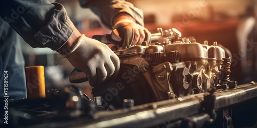 Mechanic fixing a car engine with a wrench at an auto workshop. Concept Car repair, Mechanical work, Wrench in action, Auto workshop, Automotive maintenance