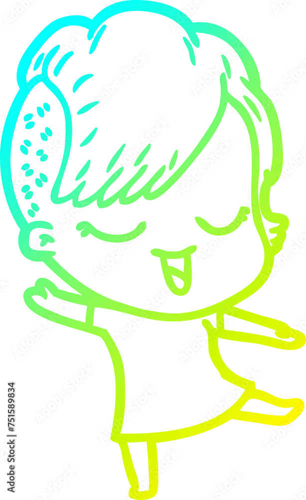 cold gradient line drawing happy cartoon girl cold gradient line drawing happy cartoon girl