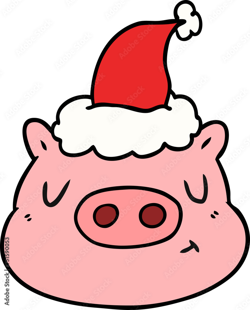 line drawing of a pig face wearing santa hat line drawing of a pig face wearing santa hat