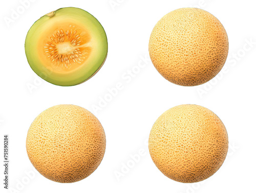 Set of cantaloupe isolated on transparent background  transparency image  removed background