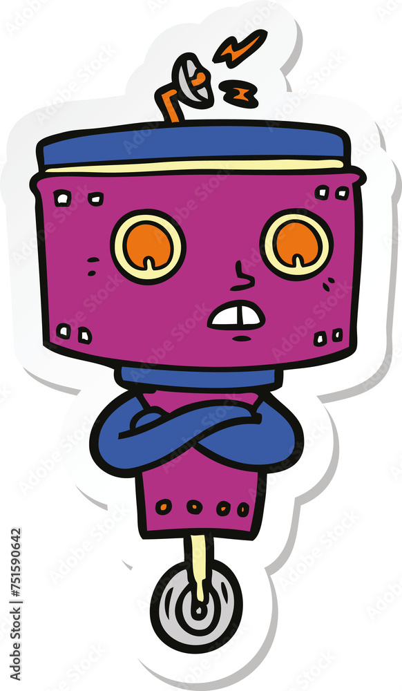 sticker of a cartoon robot with crossed arms sticker of a cartoon robot with crossed arms