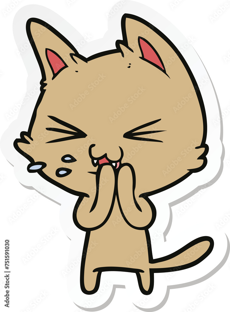 sticker of a cartoon cat hissing sticker of a cartoon cat hissing