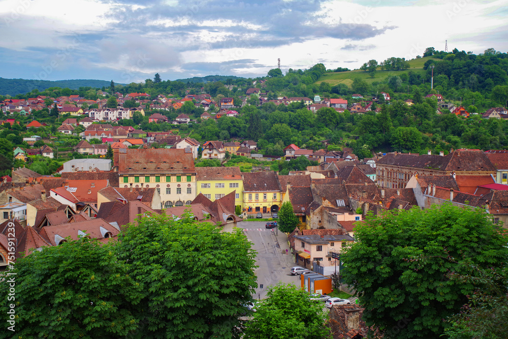 Architecture of Sighisoara fortresss in Transylvania, Romania, Europe	
