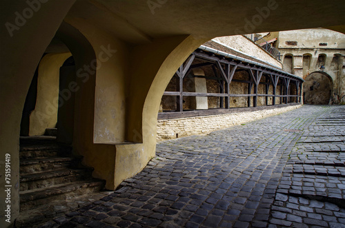 Architecture of Sighisoara fortresss in Transylvania, Romania, Europe photo