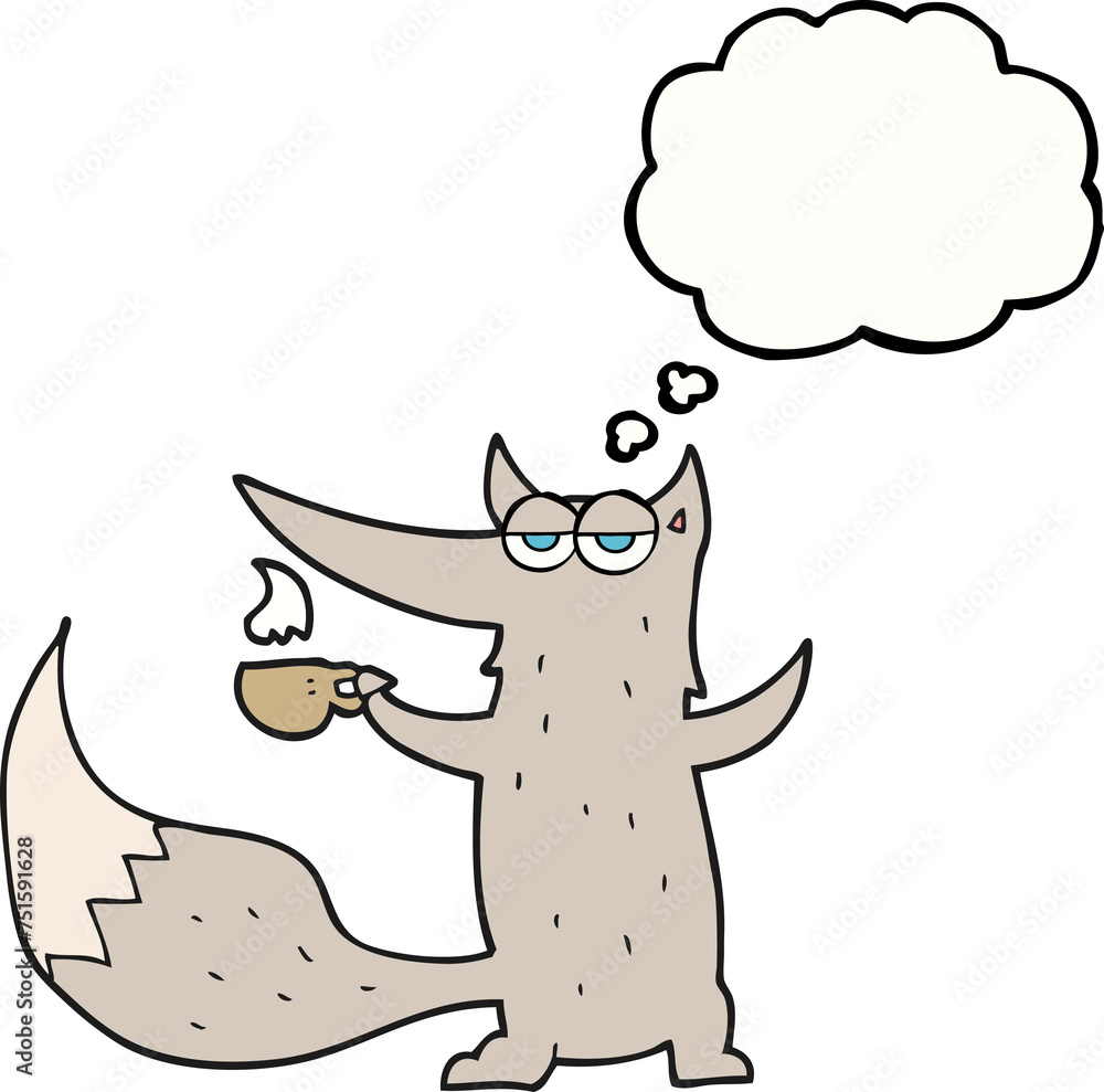 thought bubble cartoon wolf with coffee cup thought bubble cartoon wolf with coffee cup