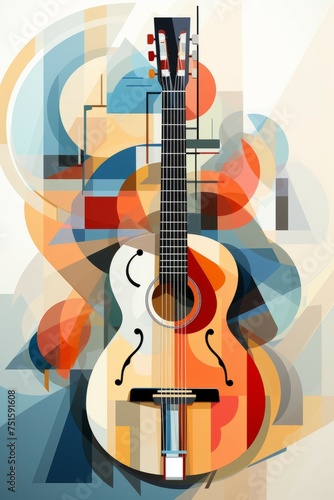 Guitar acoustic illustration for music graphic advertising Created with Generative AI technology.