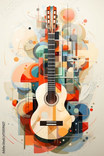 Guitar acoustic illustration for music graphic advertising Created with Generative AI technology.