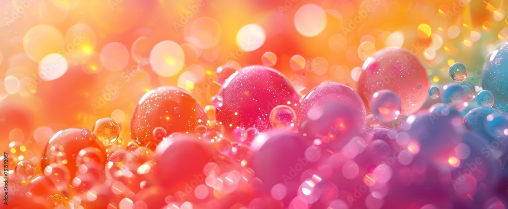 Abstract background of floating colorful bubbles with a dreamy bokeh effect, conveying a sense of playfulness and fantasy.