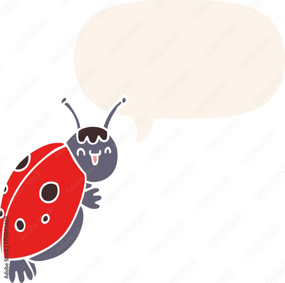 Fototapeta premium cute cartoon ladybug and speech bubble in retro style