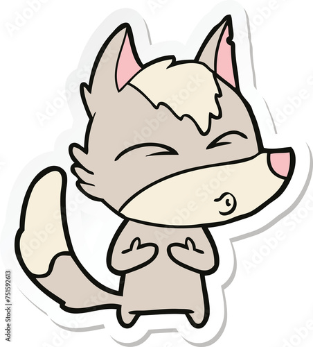 sticker of a cartoon wolf whistling © lineartestpilot