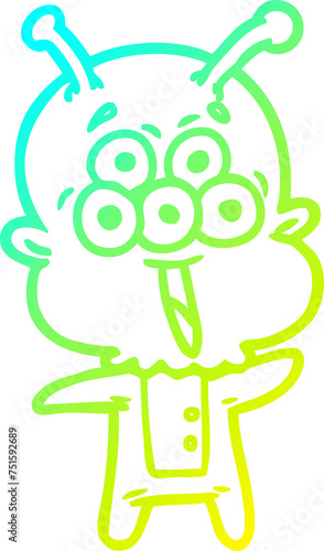 cold gradient line drawing happy cartoon alien