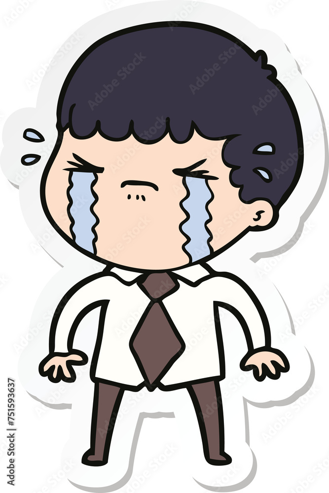 sticker of a cartoon man crying