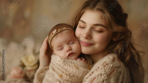 Beautiful and tender photo of a loving mum with her little baby
