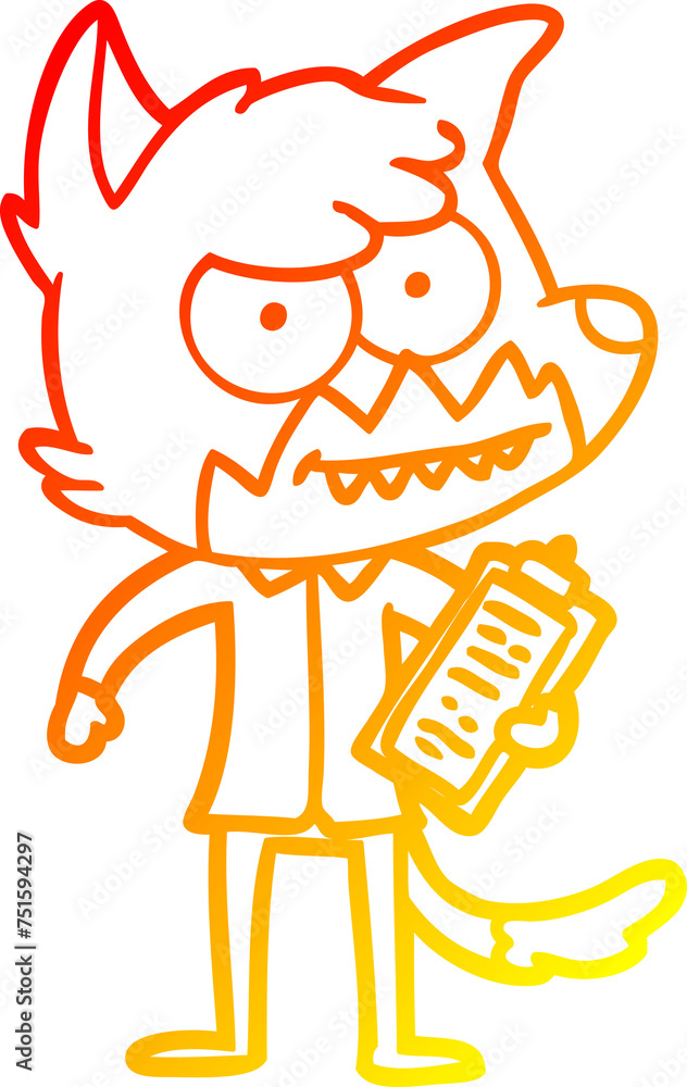 warm gradient line drawing cartoon grinning fox with clipboard warm gradient line drawing cartoon grinning fox with clipboard