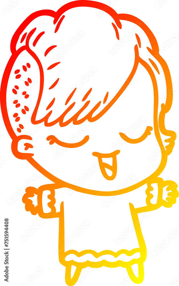 warm gradient line drawing happy cartoon girl warm gradient line drawing happy cartoon girl