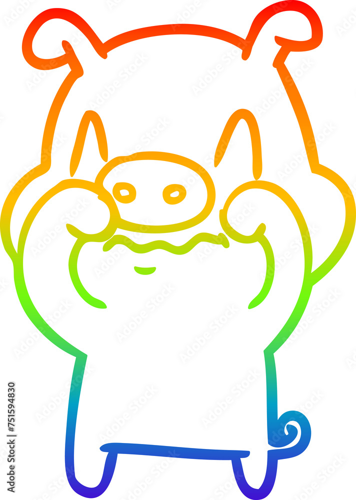 rainbow gradient line drawing nervous cartoon pig rainbow gradient line drawing nervous cartoon pig