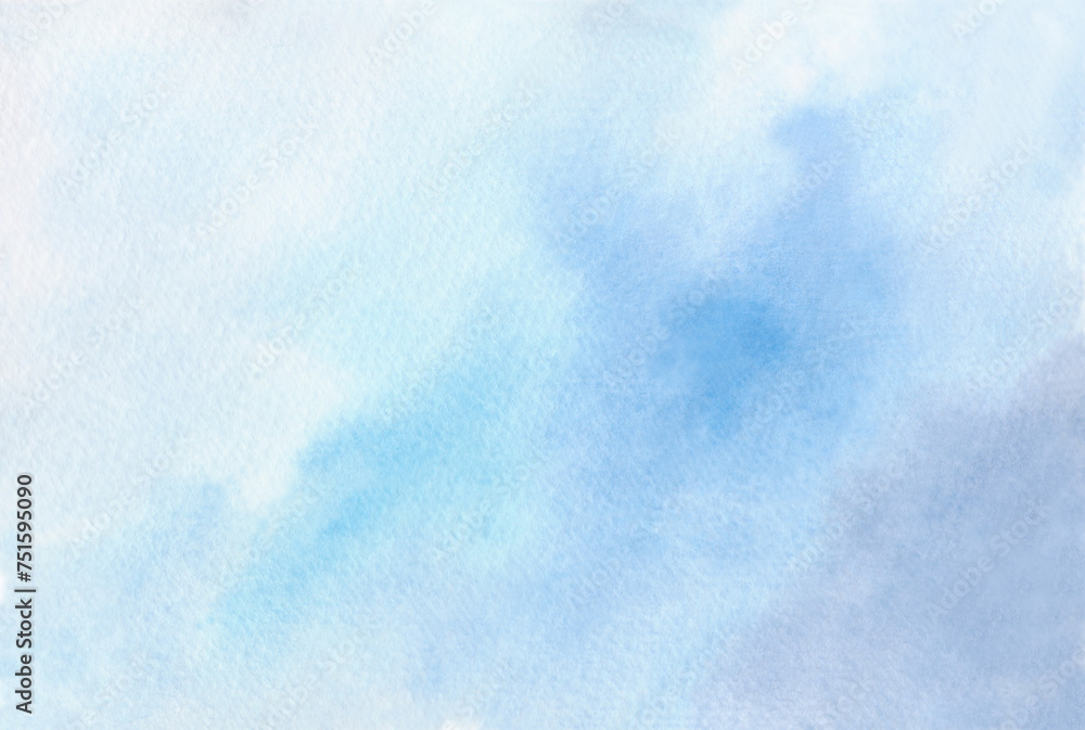 Watercolor abstract gray-blue background with gradient, hand-drawn. The sky with clouds, clouds. A banner for design, decoration with a place for text. A watercolor blur. The texture of the watercolor