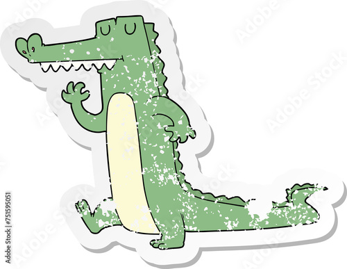 distressed sticker of a cartoon crocodile