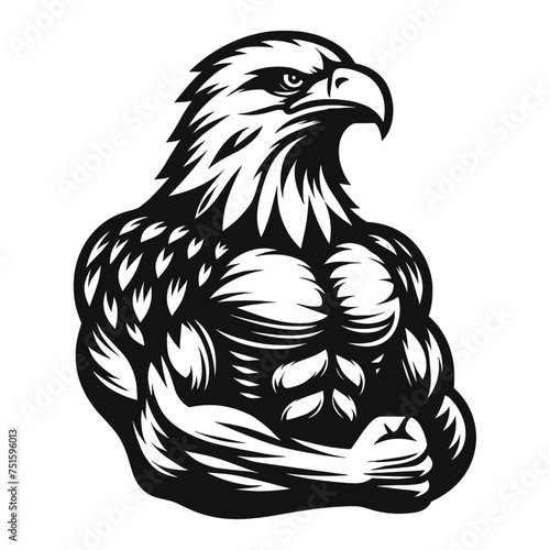 Body Builder Character with Eagle Body. Eagle Bodybuilder Mascot Logo. eagle animal body builder sports mascot.