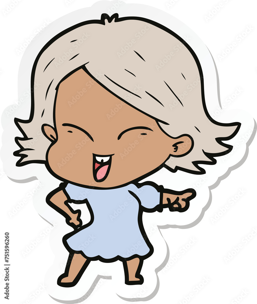 Obraz premium sticker of a happy cartoon girl