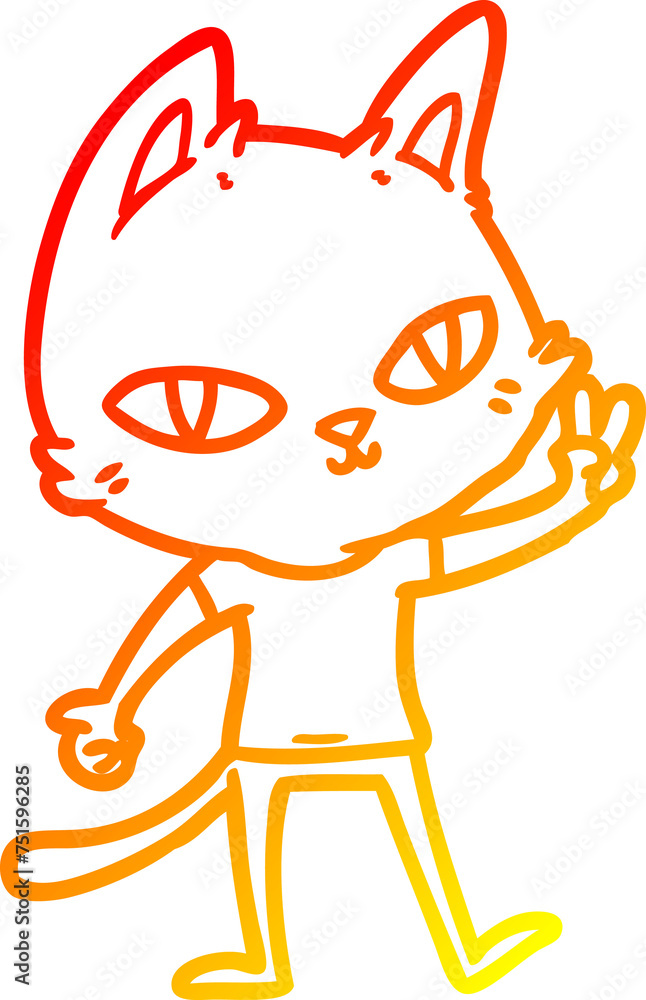 warm gradient line drawing cartoon cat waving warm gradient line drawing cartoon cat waving