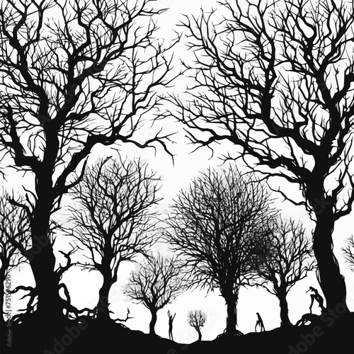 Leafless tree silhouette clipart  nature illustration in black vector.