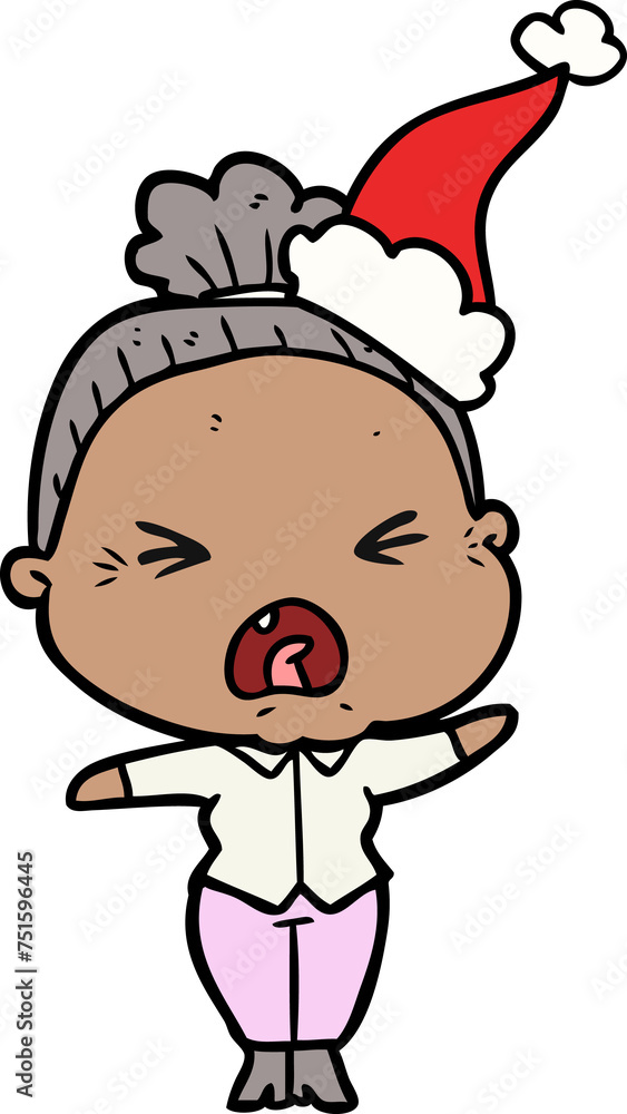 line drawing of a angry old woman wearing santa hat line drawing of a angry old woman wearing santa hat