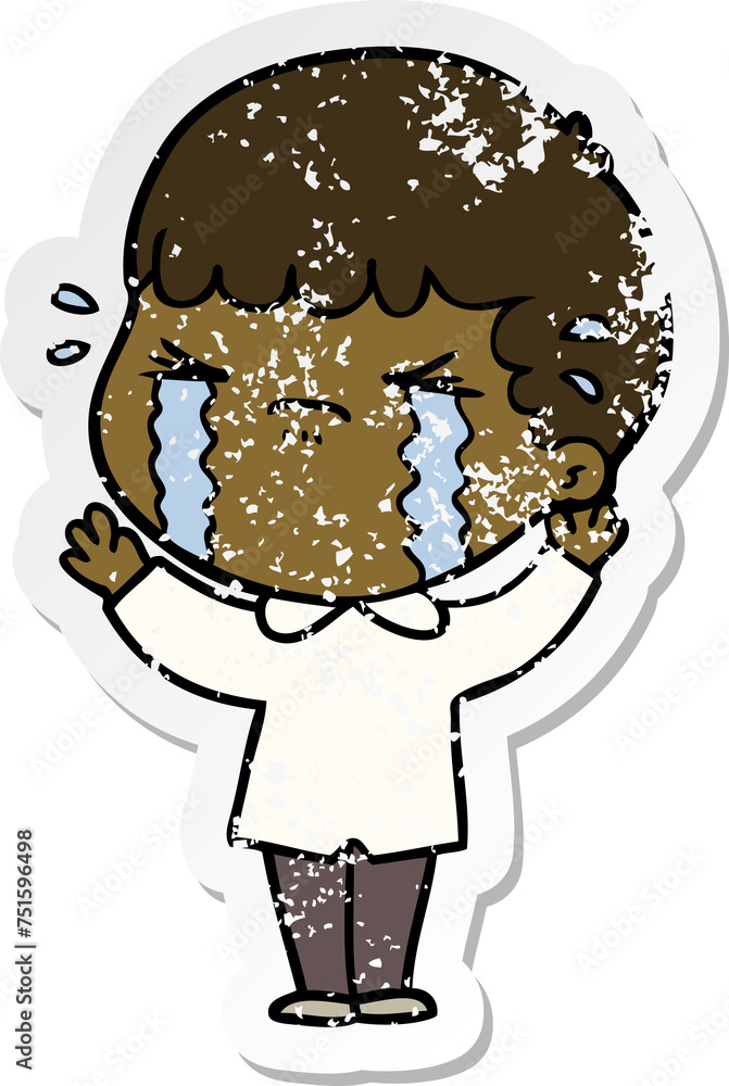 Fototapeta premium distressed sticker of a cartoon man crying